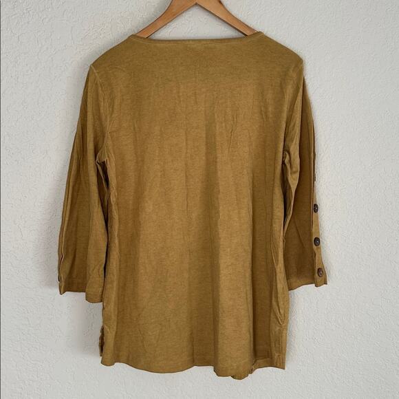 Ali Miles Button Sleeve Tunic Top Olive Green Lagenlook Teacher Cottage Artsy - Picture 5 of 6